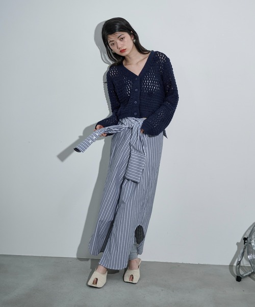 THE Yon シャツワンピース ラウンドヘムストライプシャツワンピース