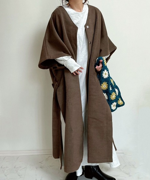 「CORNERS」 ノーカラーコート L ブラウン レディース_画像4