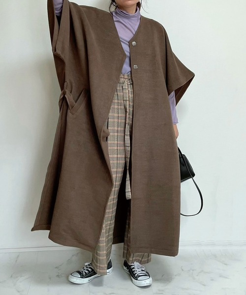 「CORNERS」 ノーカラーコート L ブラウン レディース_画像6