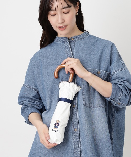 日傘 折りたたみ傘 「WEB限定」遮光100％ 晴雨兼用日傘 2段折たたみ スカラフリル ワンポイント ”POLO FLAG BEAR” レディースの画像