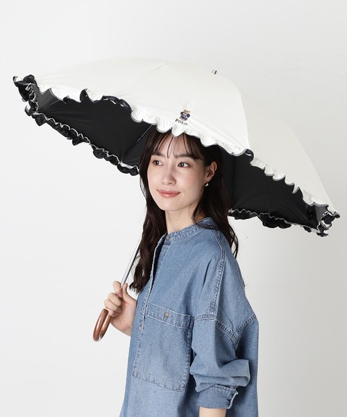 新品★ポロラルフローレン★フラワープリント晴雨兼用2段折りたたみ日傘★ブルー系傘 POLO RALPH LAUREN（ポロ・ラルフローレン） 折りたたみ傘 「WEB限定