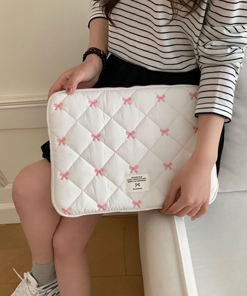 Mignonjour タブレットケース Mignonjour/リボン刺繍キルティングPC