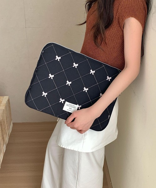 Mignonjour タブレットケース Mignonjour/リボン刺繍キルティングPC