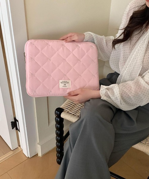 Mignonjour タブレットケース Mignonjour/リボン刺繍キルティングPC