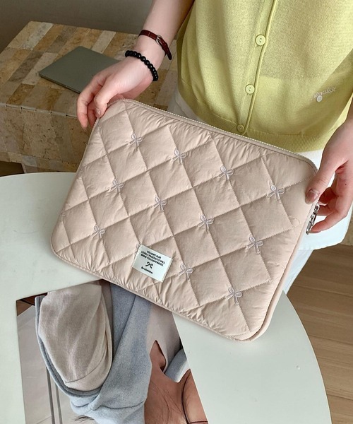 Mignonjour タブレットケース Mignonjour/リボン刺繍キルティングPC