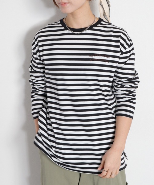 cepo（セポ） tシャツ エンブロイダリー刺繍ロゴボーダーロング