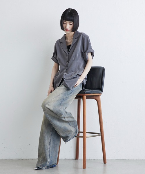 Lui’s 半袖ウエストタックジャケットシャツ Lui's（ルイス） ブラウス シャツ 半袖 半袖ウエストタックジャケット