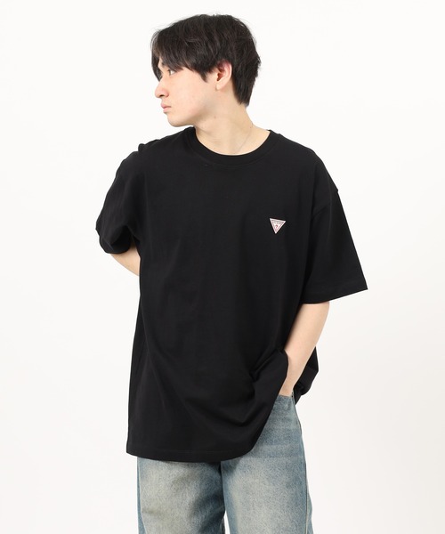 【グレー】トライアングル 半袖Tシャツ PRADA (プラダ) コットン トライアングルモチーフ クルーネック 半袖