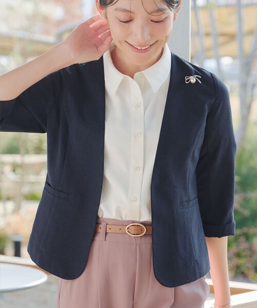 digne summer jacket カラーレスサマージャケット　ブラック Tiaclasse ジャケット ノーカラージャケット カラーレスサマー