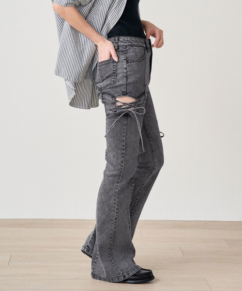 WORKS ジーンズ デニム デニムパンツ ストレッチデニム サイドタブ付