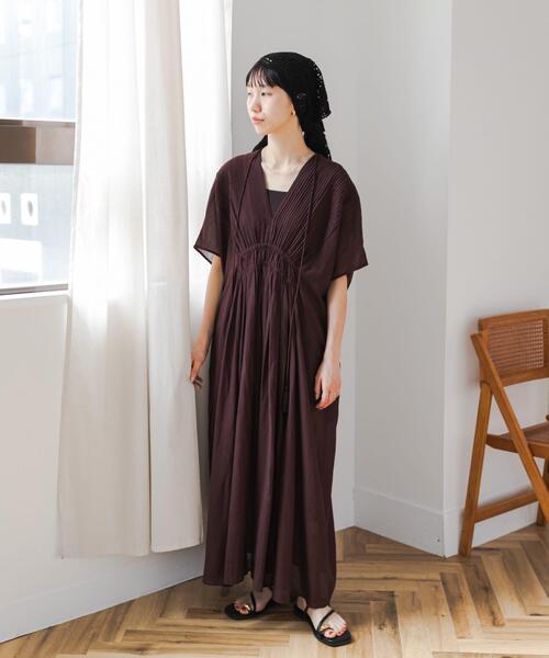 ワンピース ピンタックギャザーワンピースの画像