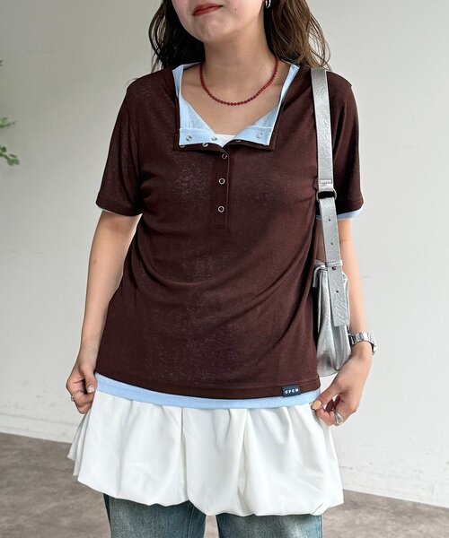 CPCM（シーピーシーエム） ヘンリーネック tシャツ 半袖 シアー