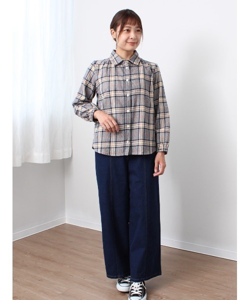 「MB mint breeze」 長袖ネルシャツ 5L ブラウン レディース_画像7