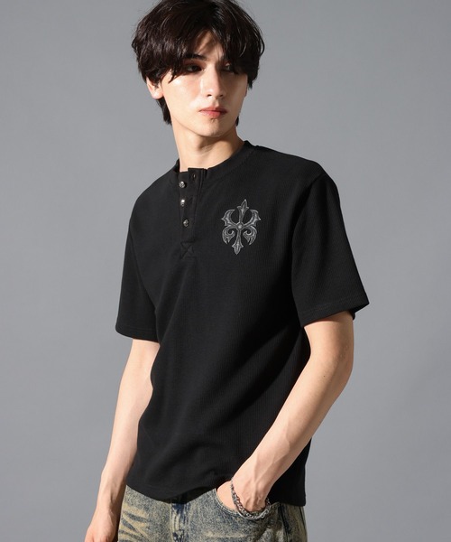 BLOODO CREW ヘンリーネック Tシャツ 2枚セット LAND MUSEUM ヘンリーネック tシャツ LAND MUSEUM／ゴシックロゴ