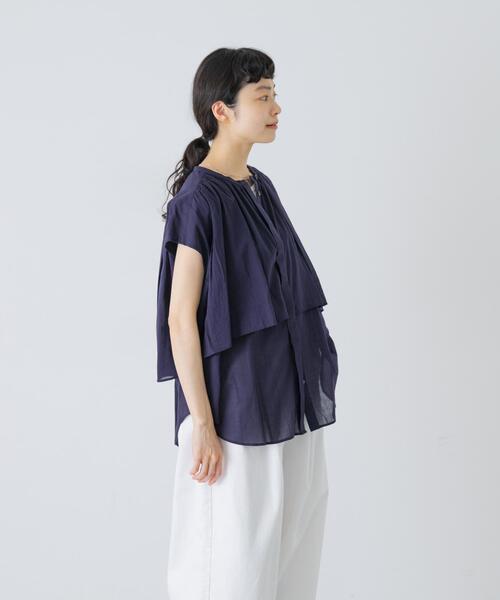 極美品　かぐれ　ワイドブラウス　ギャザーブラウス　プルオーバー　日本製　花柄 かぐれ ブラウス シャツ ワイドギャザーダブルブラウス レディース