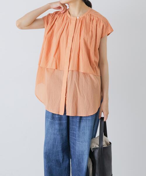 かぐれ ブラウス シャツ ワイドギャザーダブルブラウス レディース 