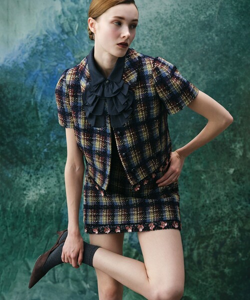 新品LOULOU WILLOUGHBY ツイード ノースリーブ トップス 2 LOULOU WILLOUGHBY（ルルウィルビー） ブラウス シャツ フリルタイ