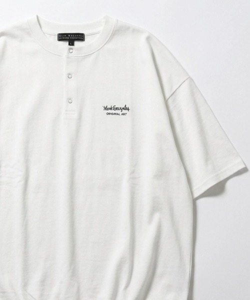 ヘンリーネック tシャツ 2026SS Mark Gonzale/マークゴンザレス オーバーサイズ ワンポイントロゴ刺繍 ドローコード付 ヘンリーネックTシャツ | Mark Gonzales | 23