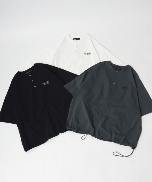 ヘンリーネック tシャツ 2026SS Mark Gonzale/マークゴンザレス オーバーサイズ ワンポイントロゴ刺繍 ドローコード付 ヘンリーネックTシャツ | Mark Gonzales | 20