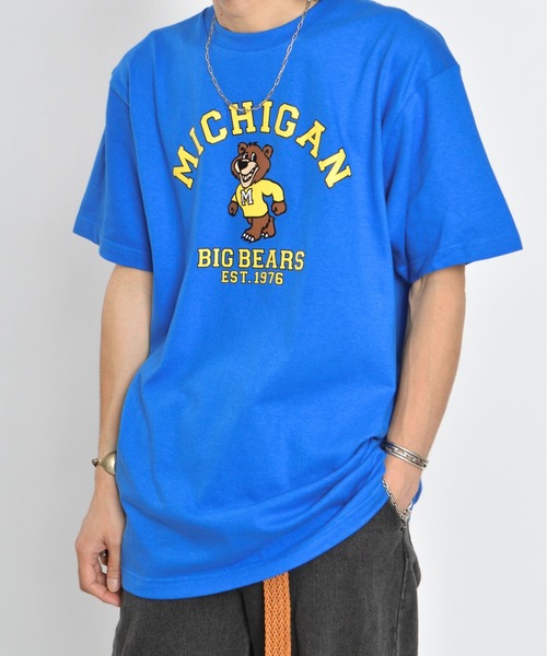 2021 Blue & Multicolour Goodside Tシャツ MODISH GAZE（モディッシュガゼ） tシャツ MICHIGANクマプリントT