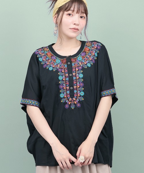 チチカカ（TITICACA） ブラウス シャツ 半袖 Rico ウィピール刺繍プル