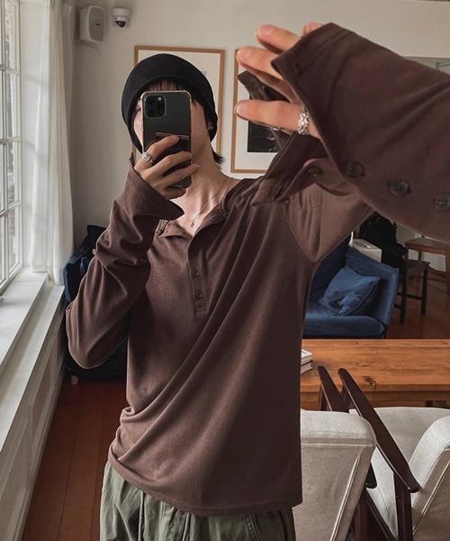 NOWLE（ノウル） ヘンリーネック tシャツ 「NOWLE」アームボタン