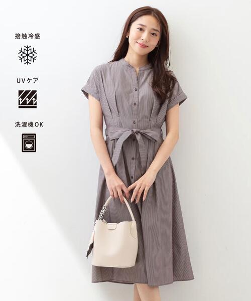 index（インデックス） ワンピース 半袖 「接触冷感／UV」ストライプ