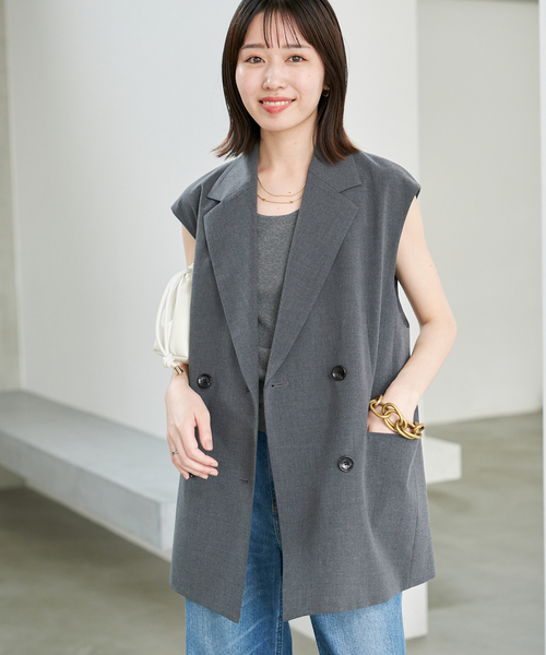 【新品】 スローブイエナ　ダブルブレスト　ベスト　グレー　ジレ SLOBE IENA（スローブイエナ） ベスト ジレ TR TORO ダブルブレスト