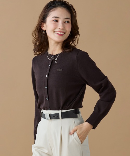 新品 ラコステ ウォッシャブルウールニットカーディガン 38 黒 LACOSTE（ラコステ） カーディガン ウォッシャブルウールニット