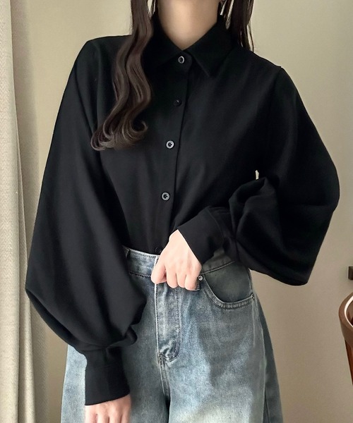 ブラウス シャツ バルーンスリーブシンプルシャツ レディース
