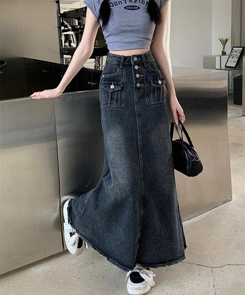gossip!ロサンゼルス デニムスカート ハイウェストデニムロング