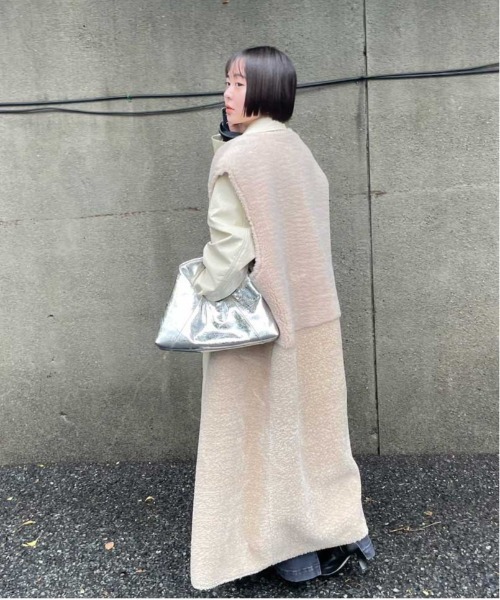 Ameri（アメリ） ベスト ジレ FABRIC BLOCKING LONG BOA VEST