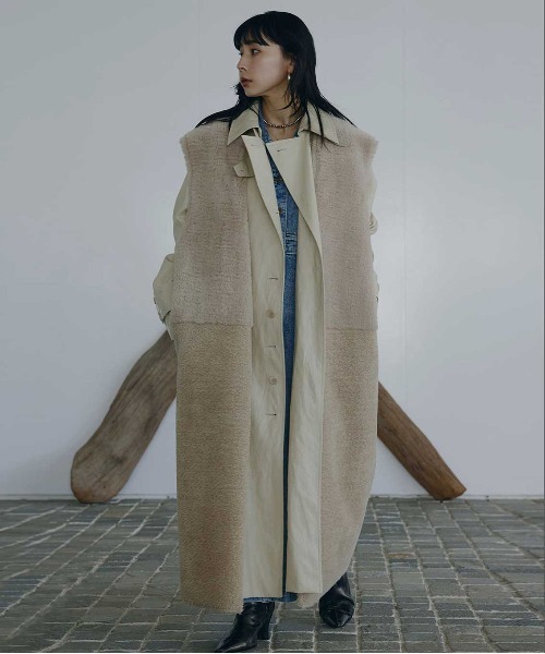 ベスト+ジレ Ameri FABRIC BLOCKING LONG BOA VEST Ameri（アメリ） ベスト ジレ FABRIC BLOCKING LONG BOA VEST