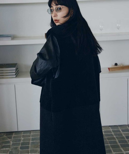 ベスト+ジレ Ameri FABRIC BLOCKING LONG BOA VEST Ameri（アメリ） ベスト ジレ FABRIC BLOCKING LONG BOA VEST