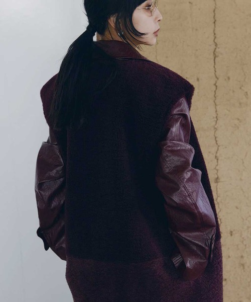 Ameri（アメリ） ベスト ジレ FABRIC BLOCKING LONG BOA VEST