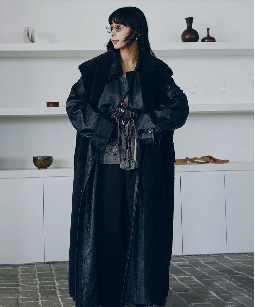 ベスト+ジレ Ameri FABRIC BLOCKING LONG BOA VEST Ameri（アメリ） ベスト ジレ FABRIC BLOCKING LONG BOA VEST