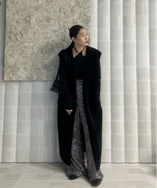 ベスト+ジレ Ameri FABRIC BLOCKING LONG BOA VEST Ameri（アメリ） ベスト ジレ FABRIC BLOCKING LONG BOA VEST