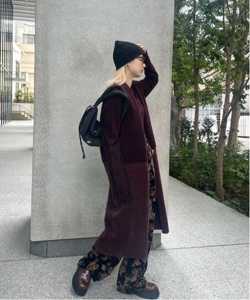 ベスト+ジレ Ameri FABRIC BLOCKING LONG BOA VEST Ameri（アメリ） ベスト ジレ FABRIC BLOCKING LONG BOA VEST