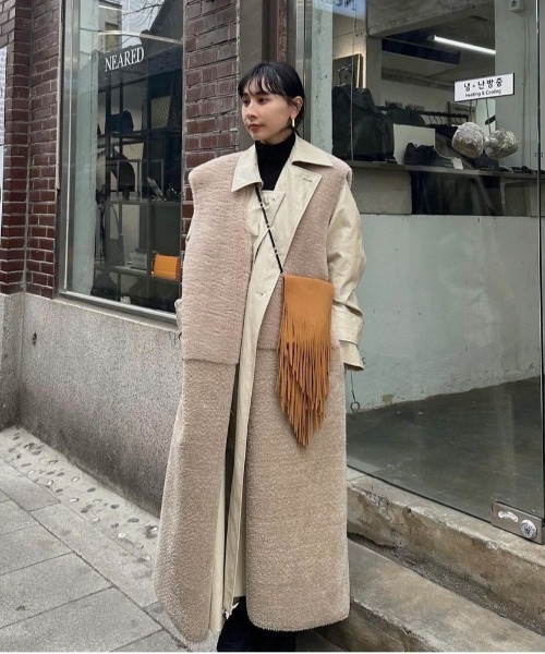 Ameri（アメリ） ベスト ジレ FABRIC BLOCKING LONG BOA VEST 