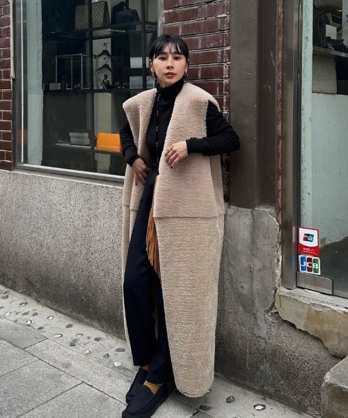 ベスト+ジレ Ameri FABRIC BLOCKING LONG BOA VEST Ameri（アメリ） ベスト ジレ FABRIC BLOCKING LONG BOA VEST