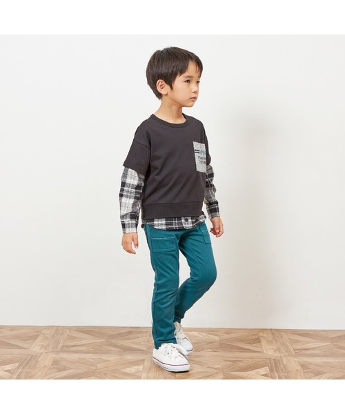 KP BOY（ケーピーボーイ） チェックとミニ裏毛のレイヤード風 