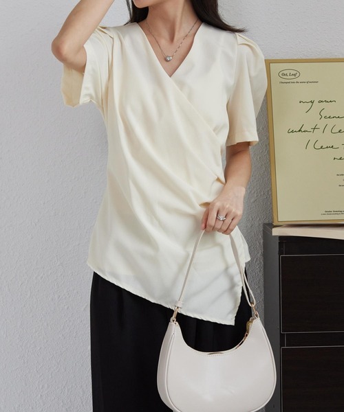 MAISON DE THERESE ブラウス シャツ Vネック パフスリーブクロス  