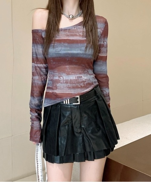 LADY LIKE tシャツ ワンショルダーボーダーシアートップス