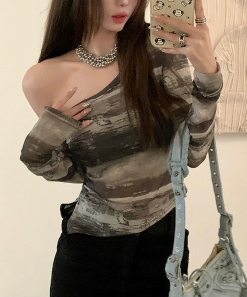 LADY LIKE tシャツ ワンショルダーボーダーシアートップス