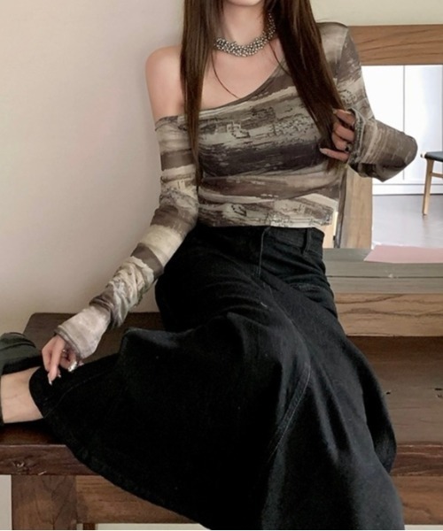 LADY LIKE tシャツ ワンショルダーボーダーシアートップス