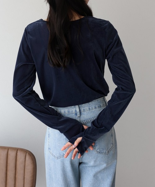 BLUEEAST tシャツ シアーベロアクルーネックカットソー