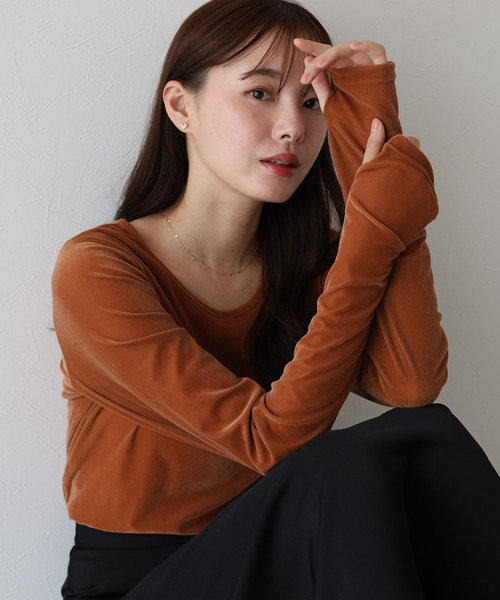 K*A様 a.f artefact ベロア クルーネックトップ カットソー BLUEEAST tシャツ ベロアクルーネックカットソー レディース