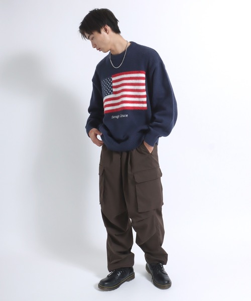 セーター ニット 星条旗フラッグ・ユニオンジャック国旗 ジャガード