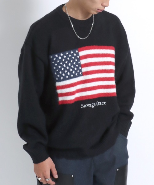 セーター ニット 星条旗フラッグ・ユニオンジャック国旗 ジャガード