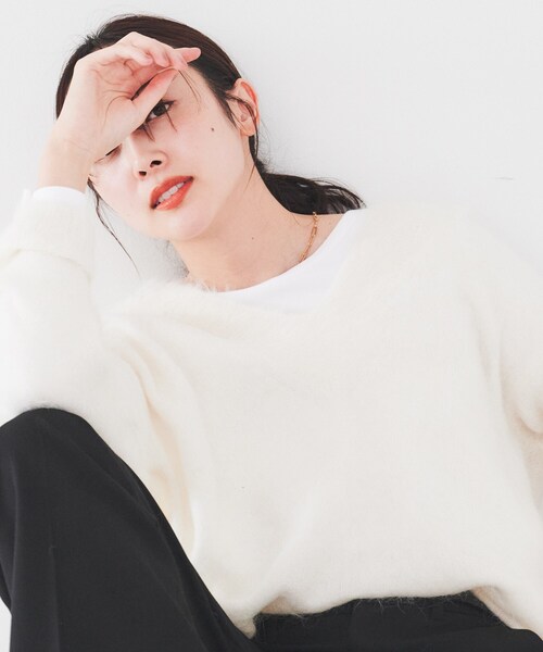 ニット セーター 「毛足感/リラクシー」スーリーアルパカ混Vネックニット レディース